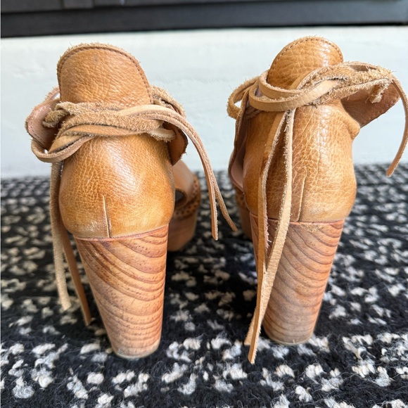 Free People Tan Leather Platform with Chunky Heel - Picture 4 of 5